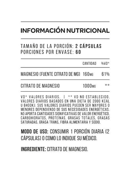 Citrato de Magnesio - 60 Cápsulas